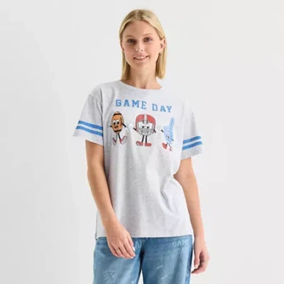 New World Game Day Boyfriend Tee Womens Juniors Crew Neck Short Sleeve Graphic T-shirt In Gray