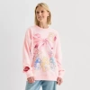 New World Oversized Womens Juniors Crew Neck Long Sleeve Care Bears Sweatshirt In Pink