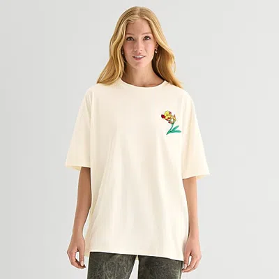New World Van Gogh Oversized Tee Womens Juniors Crew Neck Short Sleeve Oversized Graphic T-shirt In White