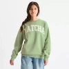 New World Womens Juniors Crew Neck Long Sleeve Sweatshirt In Green
