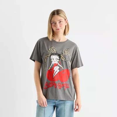 New World Womens Juniors Crew Neck Short Sleeve Loose Fit Betty Boop Graphic T-shirt In Gray