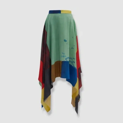 Pre-owned New York $850 Arias York X Anna Kunz Women's Green Handkerchief Maxi Skirt Size 6