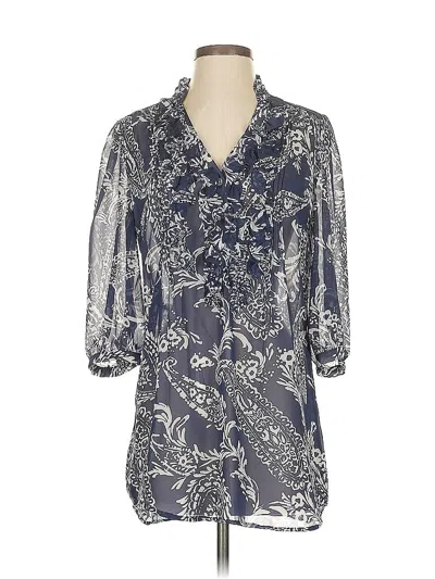 Pre-owned New York And Company 3/4 Sleeve Blouse In Blue