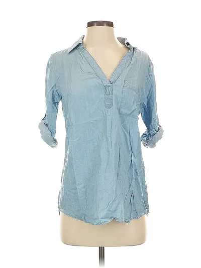 Pre-owned New York And Company 3/4 Sleeve Button Down Shirt In Blue