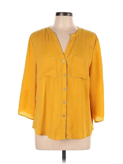 Pre-owned New York And Company 3/4 Sleeve Button Down Shirt In Yellow