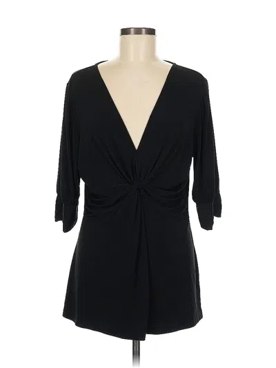 Pre-owned New York And Company 3/4 Sleeve Top Black Plunge Neckline Tops
