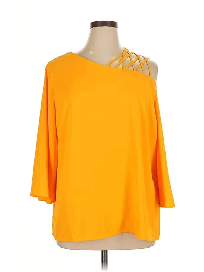 Pre-owned New York And Company 3/4 Sleeve Top Orange One Shoulder Neckline Tops