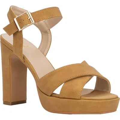 New York And Company Adalia Womens Faux Suede Ankle Strap Platform Sandals In Tan