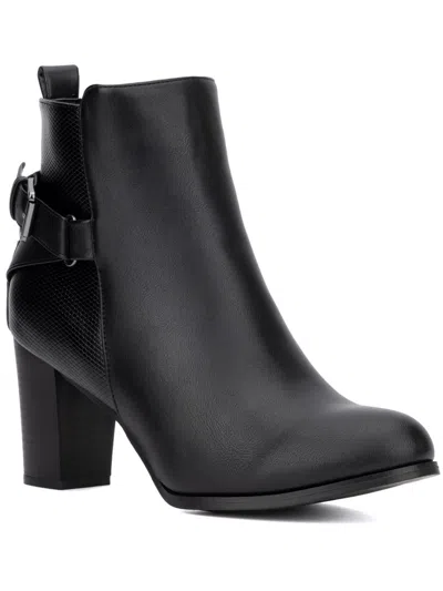 New York And Company Andra Womens Faux Leather Block Heel Ankle Boots In Black