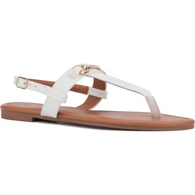 New York And Company Angelica Thong Sandal In White Lizard Print