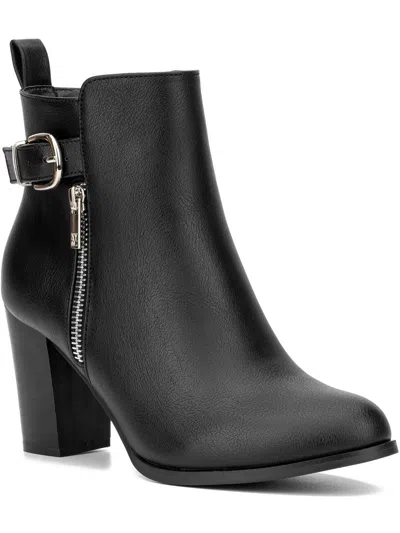 New York And Company Angie Womens Faux Leather Ankle Boots In Black