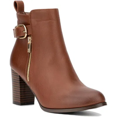 New York And Company Angie Womens Zipper Faux Leather Booties In Brown