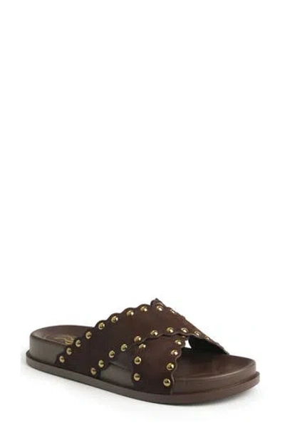 New York And Company Barnett Stud Crisscross Slide Sandal In Brown