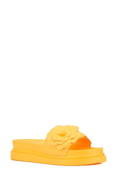 New York And Company Camilia Flower Strap Platform Slide Sandal In Orange Sorbet