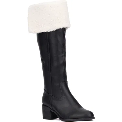 New York And Company Devi Faux Shearling Cuff Boot In Black