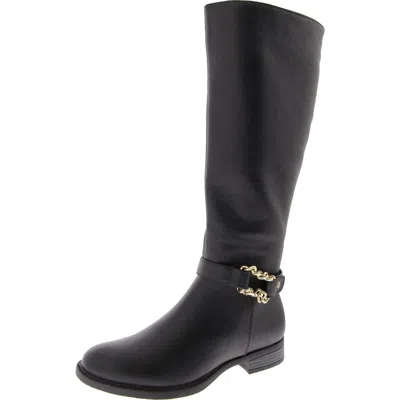 New York And Company Eliza Riding Boot Womens Faux Leather Zipper Knee-high Boots In Black