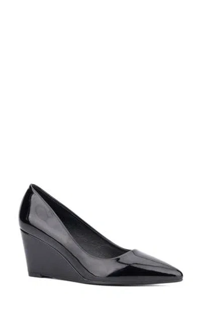 New York And Company Gwen Wedge Pump In Black Patent