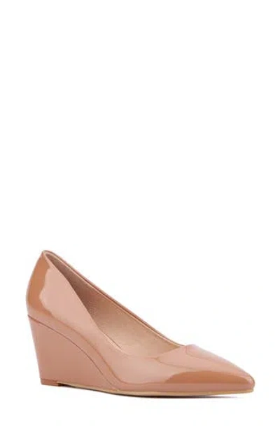 New York And Company Gwen Wedge Pump In Cognac Patent