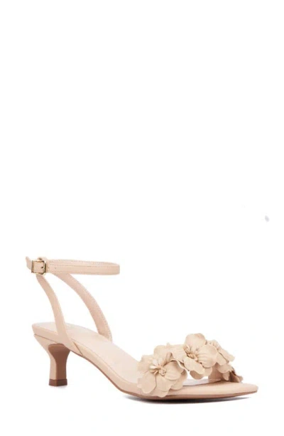 New York And Company Gwendolyn Flower Strap Sandal In Nude
