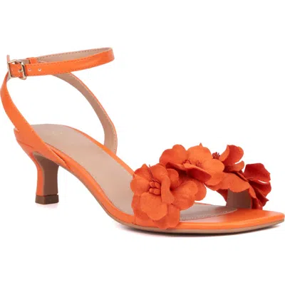 New York And Company Gwendolyn Flower Strap Sandal In Orange