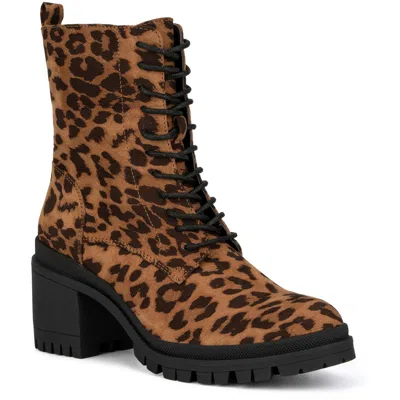 New York And Company Harlow Womens Microsuede Animal Print Combat & Lace-up Boots In Multi
