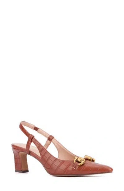 New York And Company Ilona Horsebit Slingback Pump In Cognac Croc
