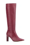 New York And Company Isabelle Croc Embossed Knee High Boot In Wine Croc