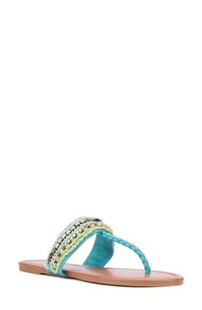 New York And Company Joyce Beaded T-strap Sandal In Aqua