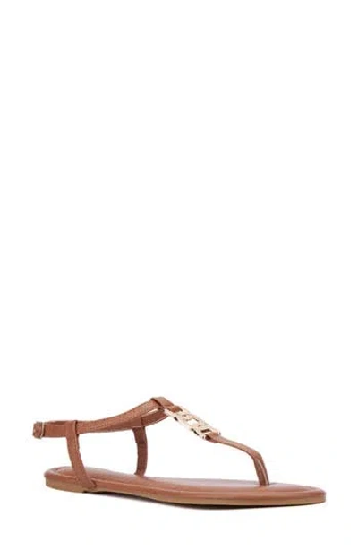 New York And Company Kaia T-strap Sandal In Cognac