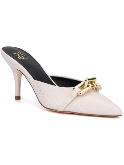 New York And Company Kyra Mule Womens Faux Leather Pointed Toe Kitten Heels In Beige
