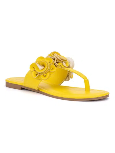 New York And Company Liana Womens Flower Design Flip-flops Thong Sandals In Yellow