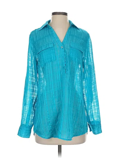 Pre-owned New York And Company Long Sleeve Blouse In Blue