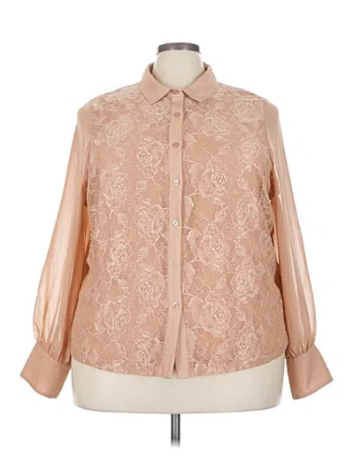 Pre-owned New York And Company Long Sleeve Blouse In Tan