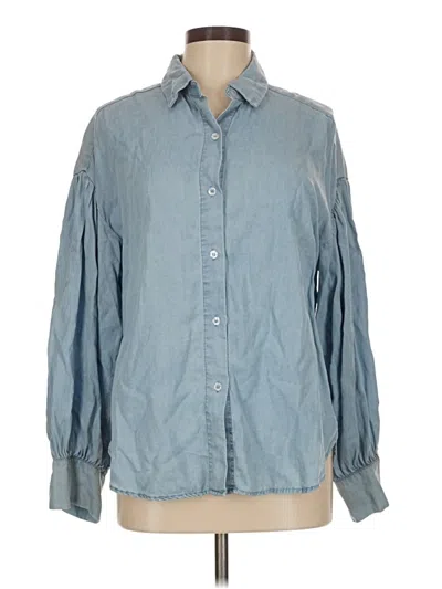Pre-owned New York And Company Long Sleeve Button Down Shirt In Blue