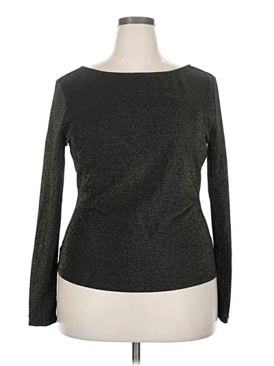 New York And Company Long Sleeve Top Black Metallic Pattern Boatneck Tops