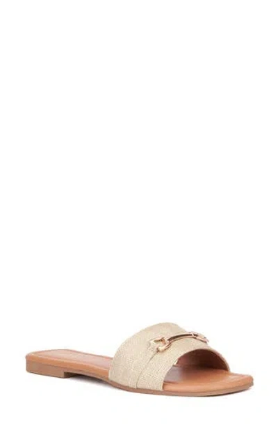 New York And Company Naia Slide Sandal In Gold Linen