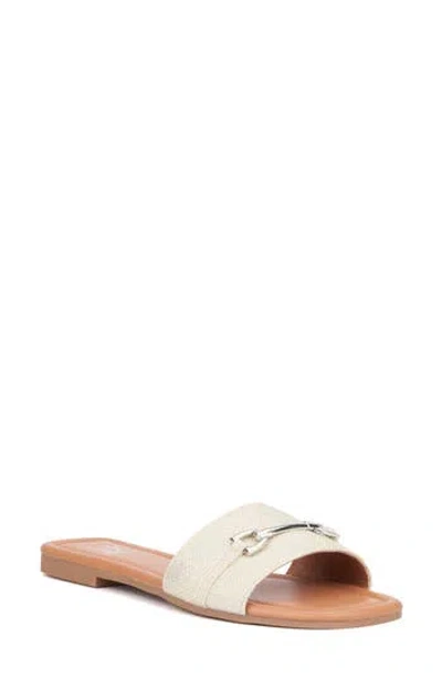 New York And Company Naia Slide Sandal In Silver Linen