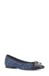 New York And Company Patricia Cap Toe Flat In Navy Boucle