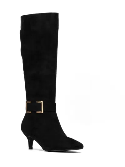 New York And Company Paula Womens Pointed Toe Kitten Knee-high Boots In Black