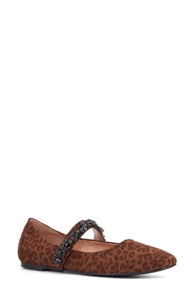 New York And Company Paxley Crystal Strap Flat In Brown Leopard