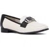 New York And Company Ramira Buckle Loafer In Black/white