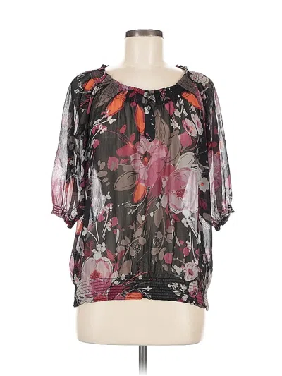 Pre-owned New York And Company Short Sleeve Blouse In Black