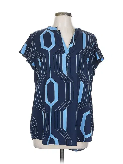Pre-owned New York And Company Short Sleeve Blouse In Blue