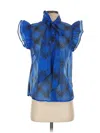 New York And Company Short Sleeve Blouse In Blue