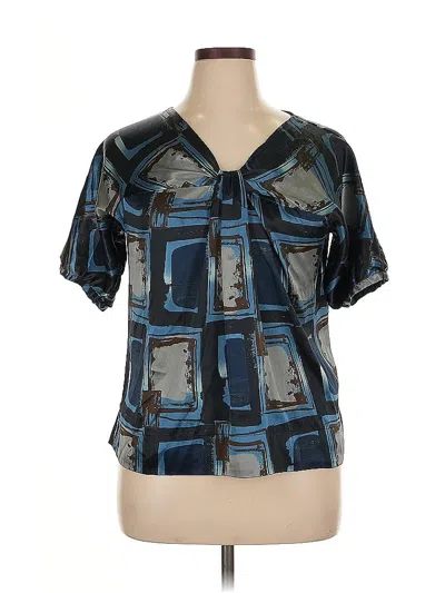Pre-owned New York And Company Short Sleeve Blouse In Blue