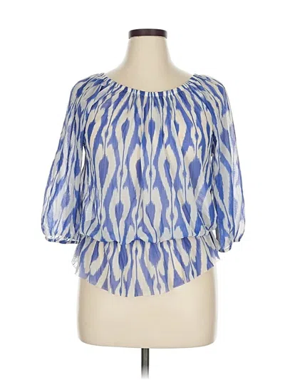 Pre-owned New York And Company Short Sleeve Blouse In Blue