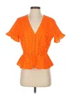 New York And Company Short Sleeve Blouse In Orange