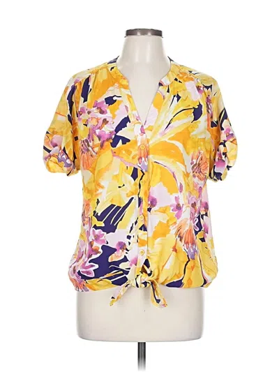 Pre-owned New York And Company Short Sleeve Blouse In Yellow