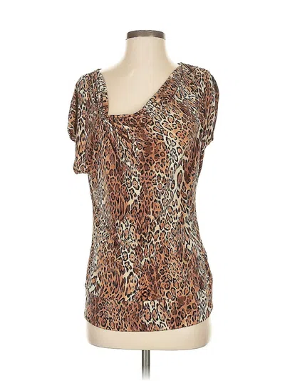 Pre-owned New York And Company Short Sleeve Top Brown Animal Print Pattern Sweetheart Neckline Tops
