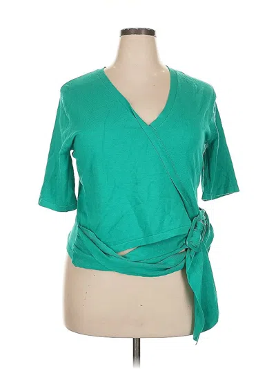 Pre-owned New York And Company Short Sleeve Top Green V Neck Tops